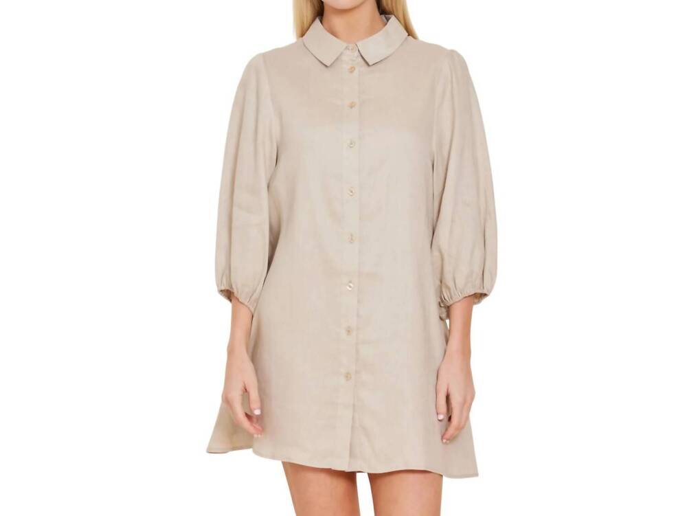 NEW DOLCE CABO exaggerated balloon sleeve dress in linen/wheat - Picture 1 of 4